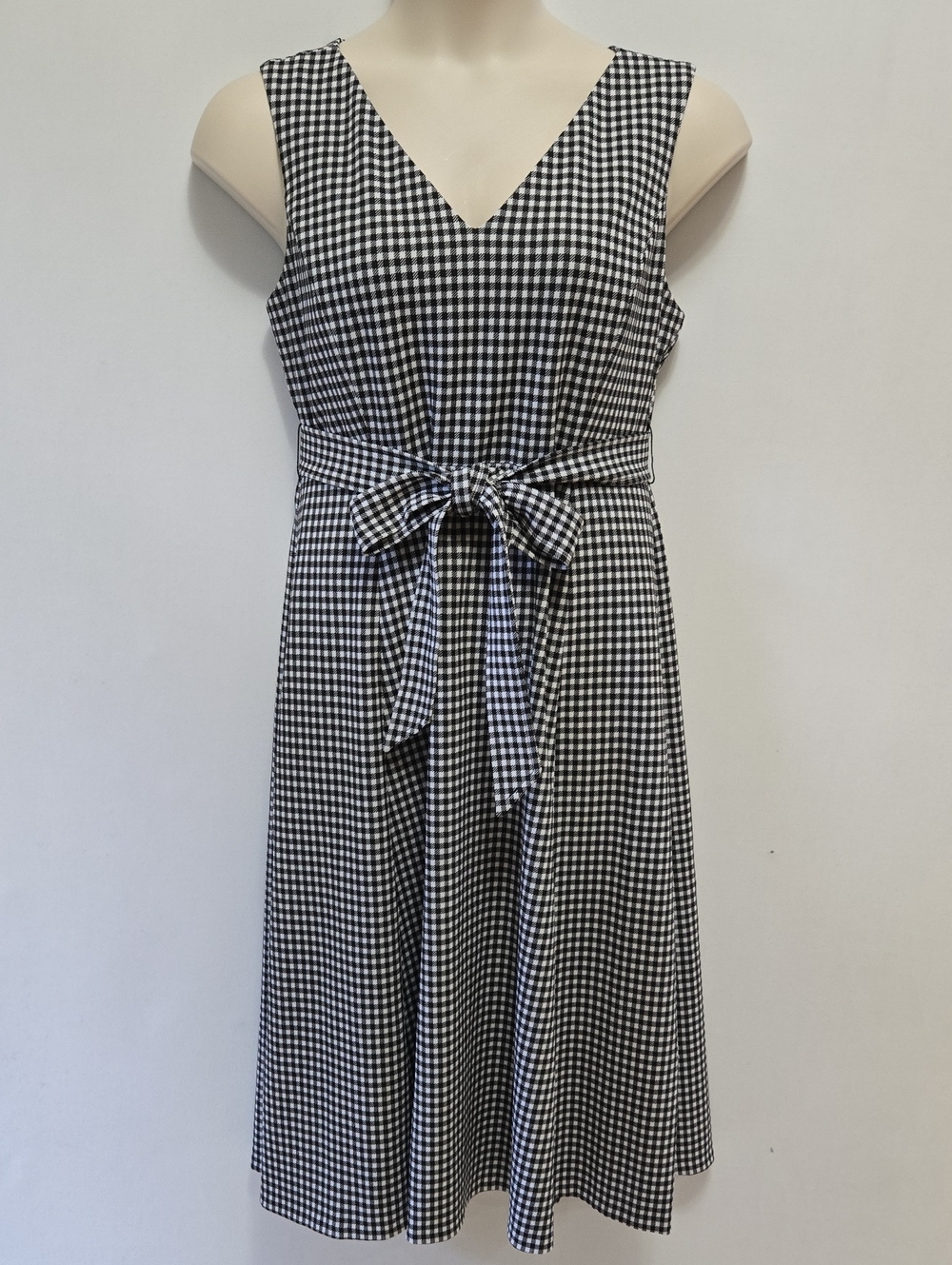 Calvin Klein Gingham Check Midi Dress 14 Tradwife Belted Tie Waist Fit Flare